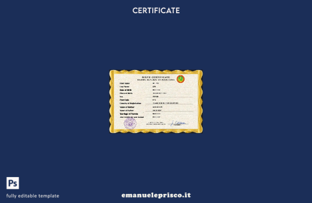 modello PSD del certificato di nascita della Mauritania in stile verificato